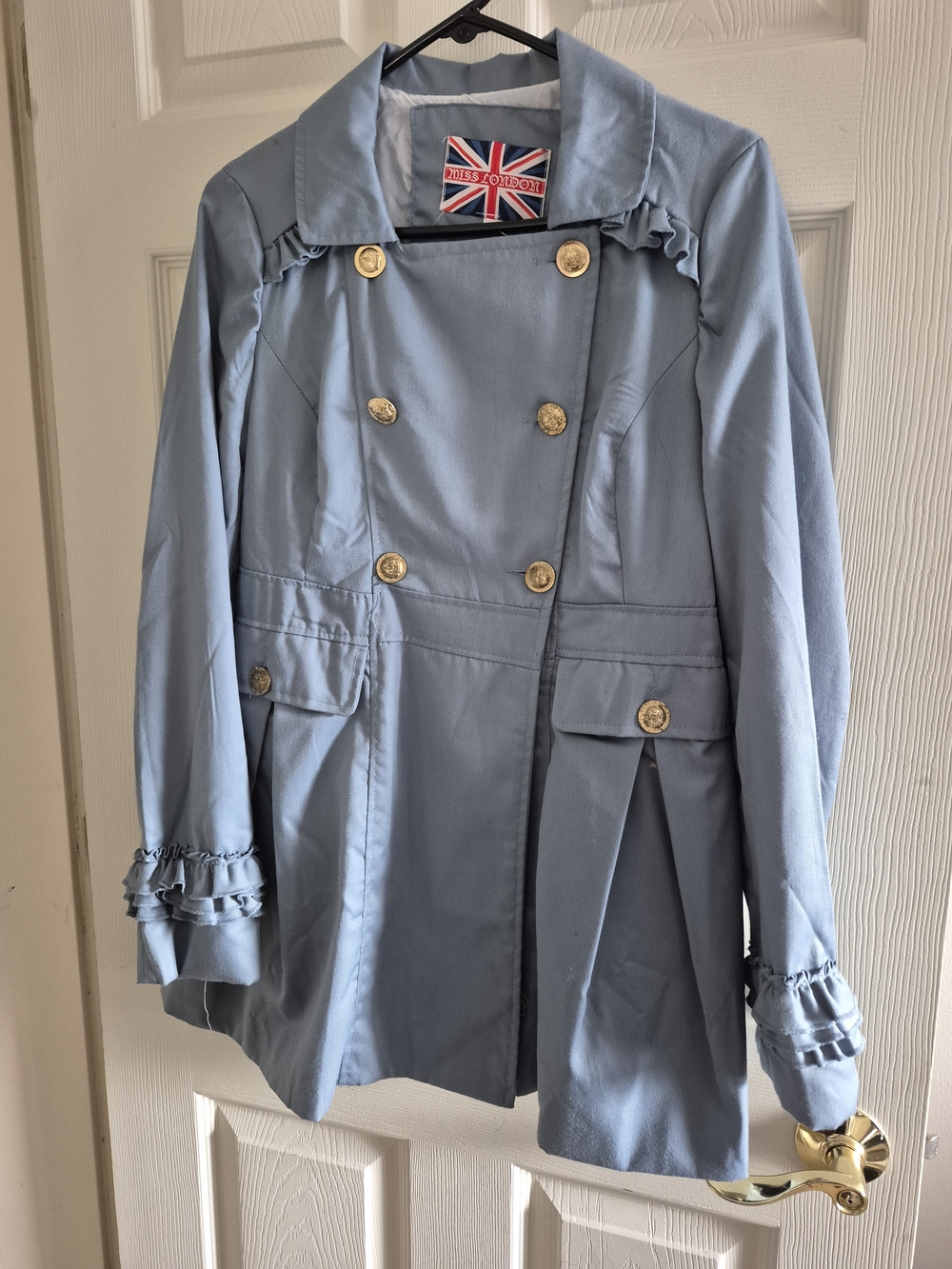 Miss London Light Blue Double-Breasted Trench Coat